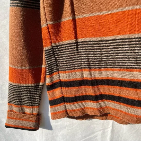 Vintage 70s Campus Knit Striped Collared V-Neck Long Sleeve Sweater Brown - Picture 7 of 10